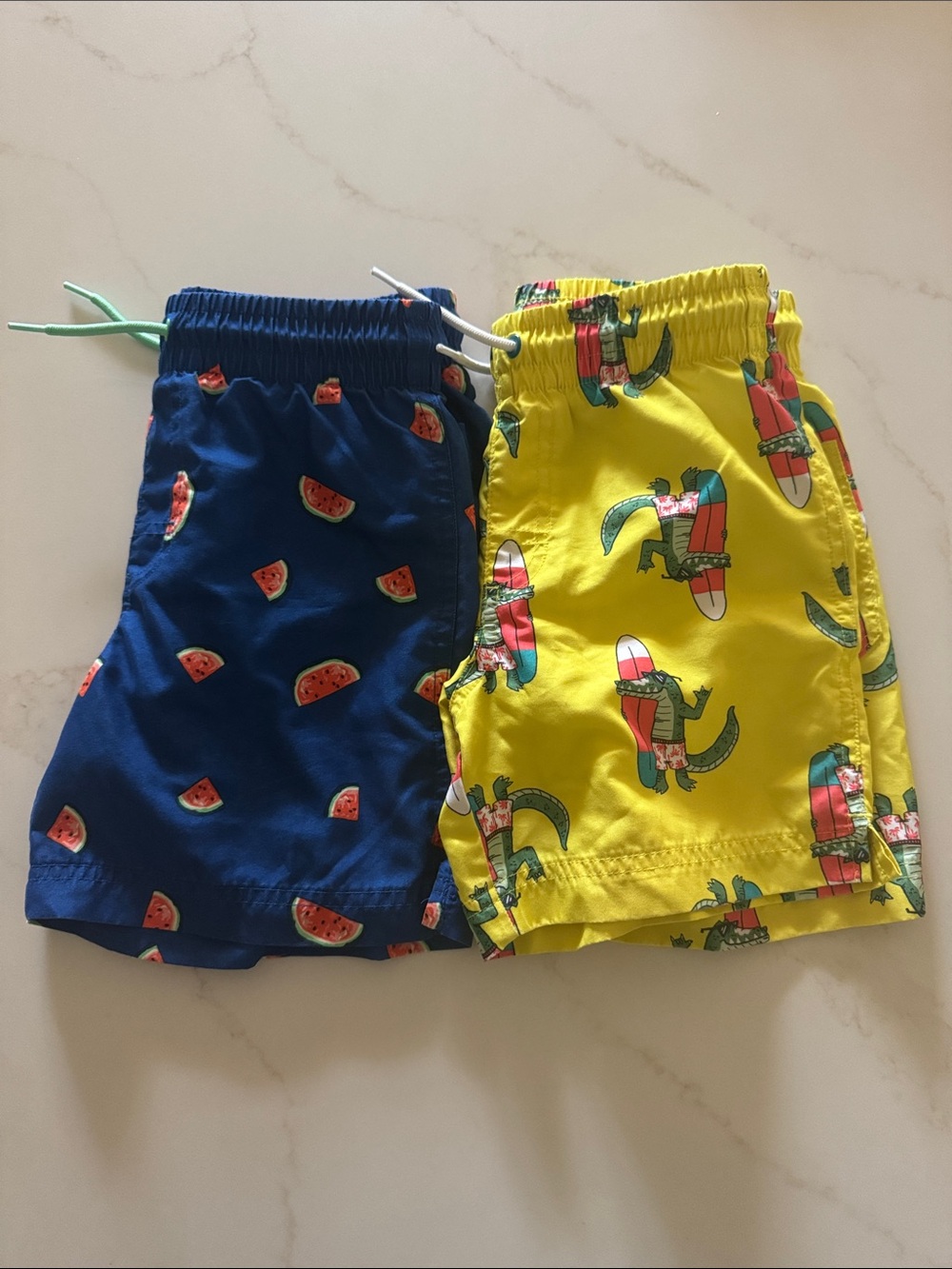 Boys Swim Shorts - Blue Watermelon & Yellow Crocodile Print
